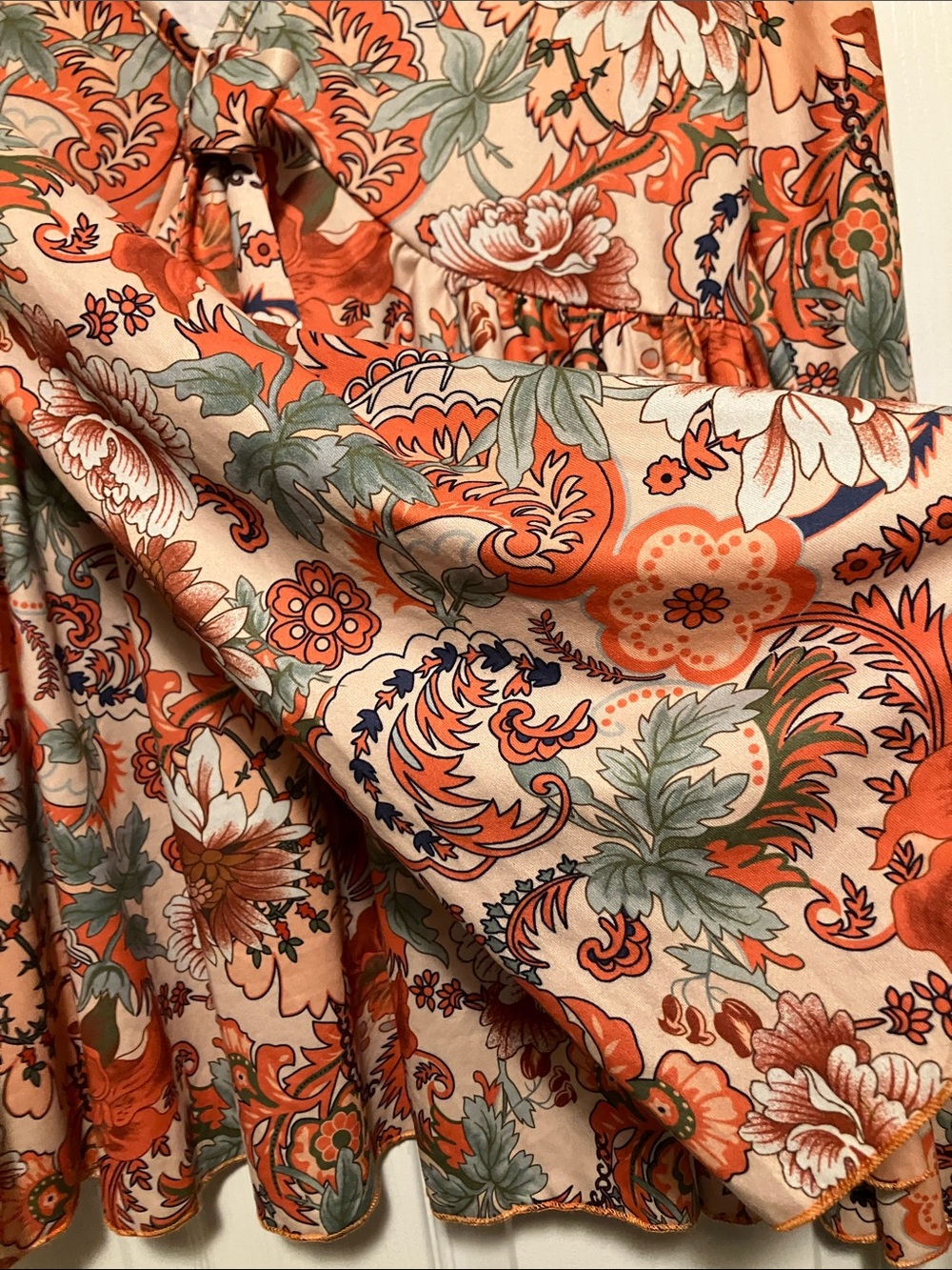 Floral Tie-Front Babydoll Top in Peach Orange - Picture 3 of 5